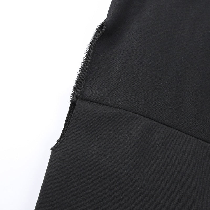 Solid Black Casual Autumn Cropped Sweatshirt freeshipping - Chagothic