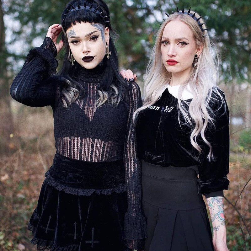 Gothic Vintage Lace Velvet Emo Skirt