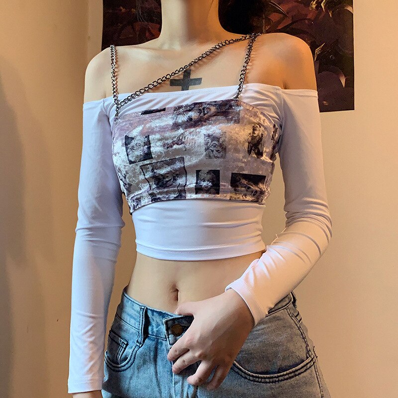 Gothic Streetwear Metal Chain Halter Top freeshipping - Chagothic