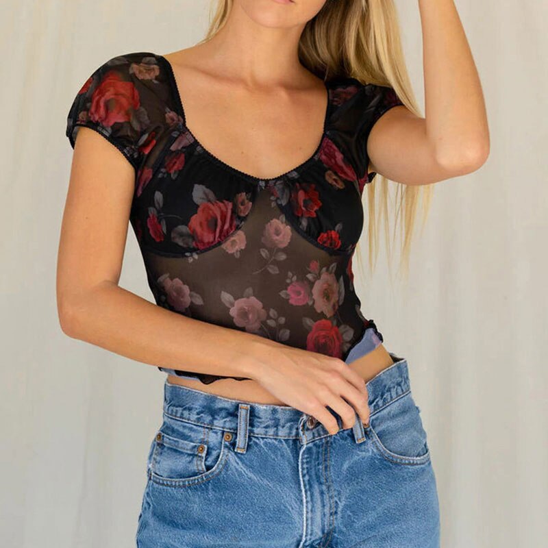 Goth V Neck Mesh T-shirt freeshipping - Chagothic