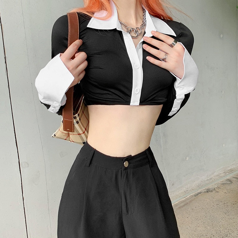 Gothic Blouese Long Sleeve Crop Top