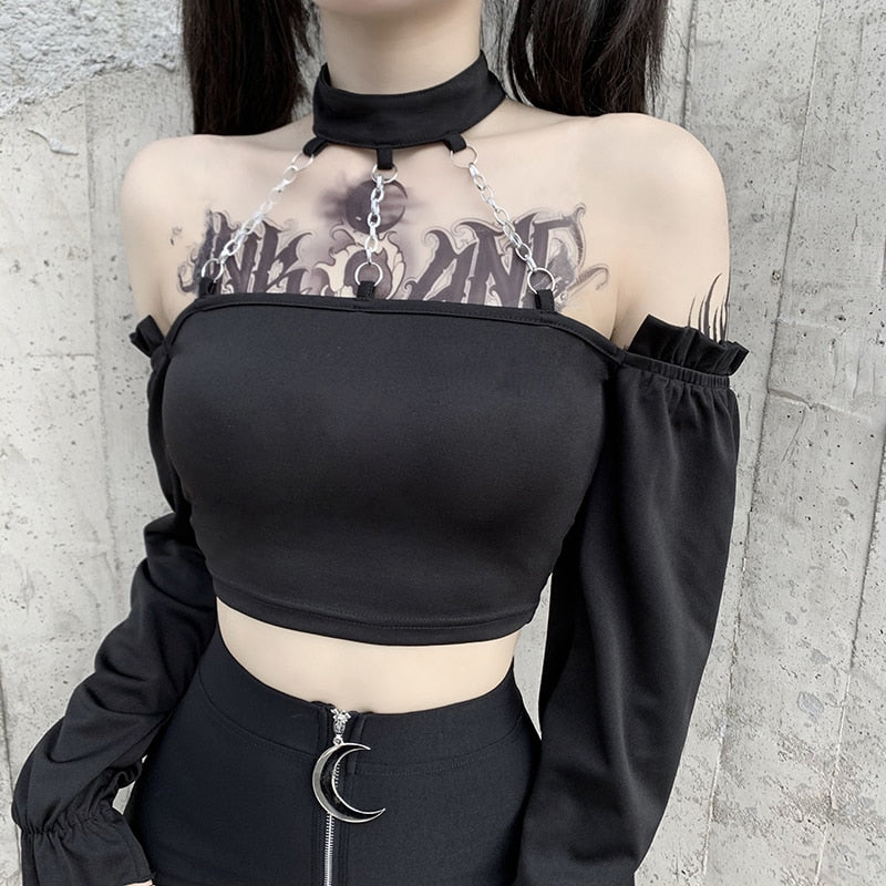 Gothic Harajuku Long Sleeve Top freeshipping - Chagothic