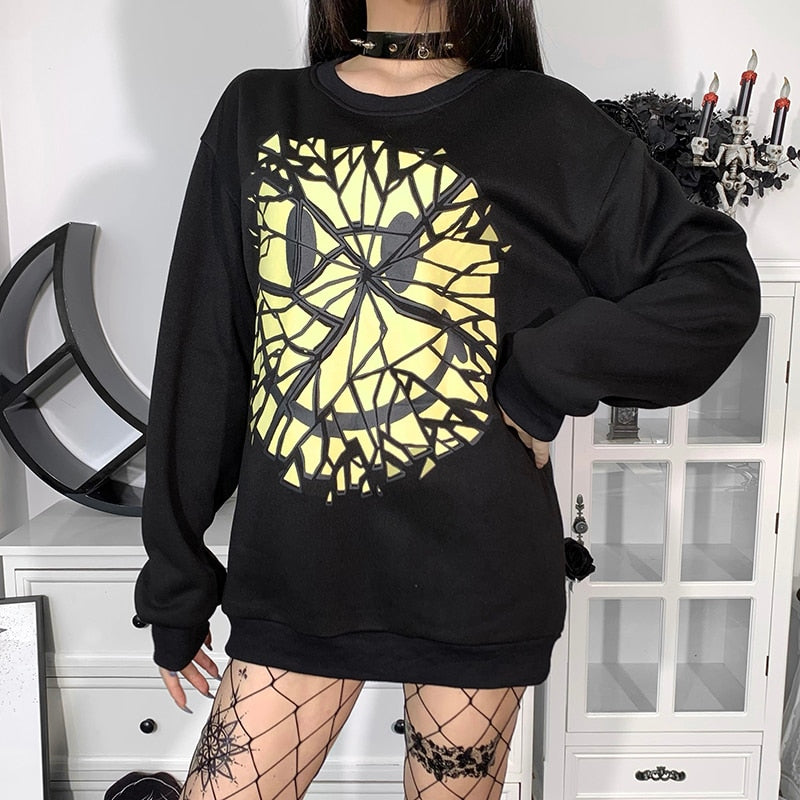 Goth Smile Emo Graphic Print Sweatshirt