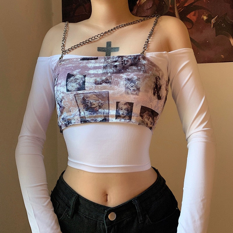 Gothic Streetwear Metal Chain Halter Top freeshipping - Chagothic