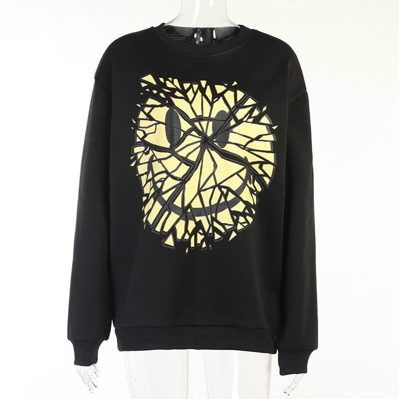 Goth Smile Emo Graphic Print Sweatshirt