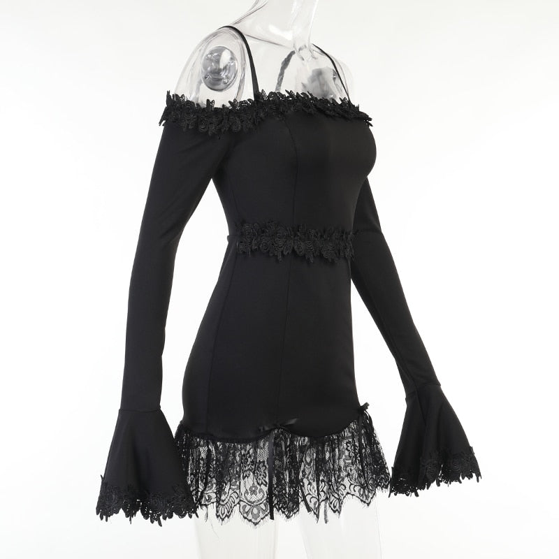 Gothic Sexy Off Shoulder Lace Tirm Dress