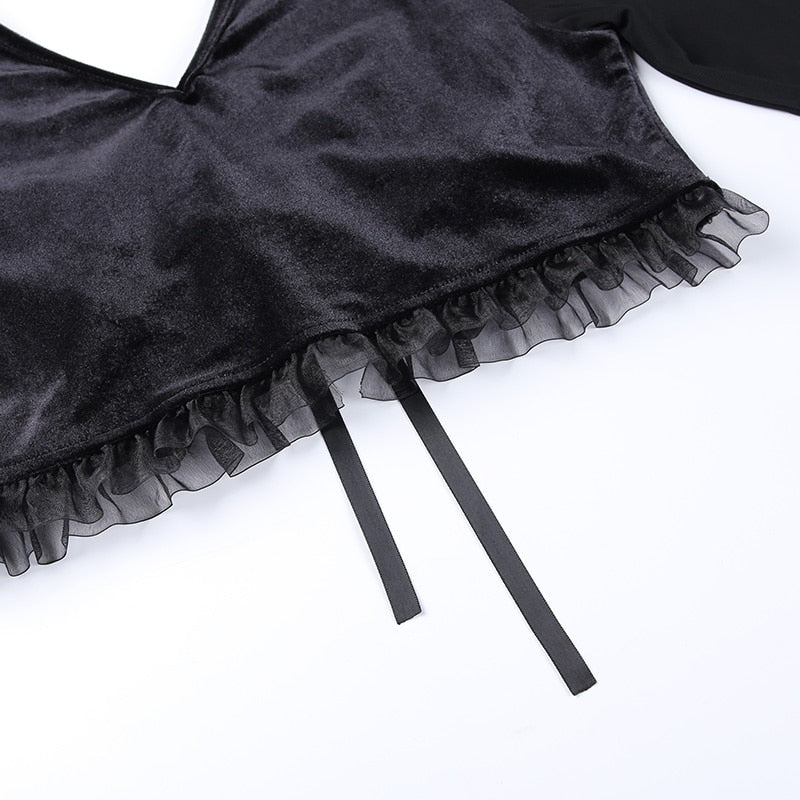 Gothic Sexy Velvet Ruffle T Shirt freeshipping - Chagothic