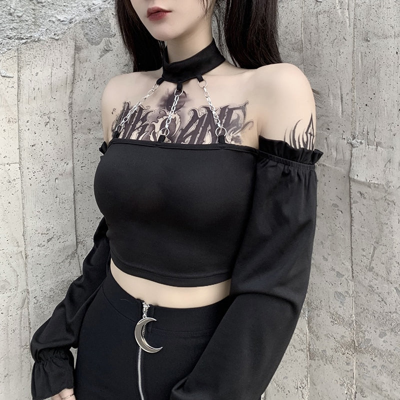 Gothic Harajuku Long Sleeve Top freeshipping - Chagothic