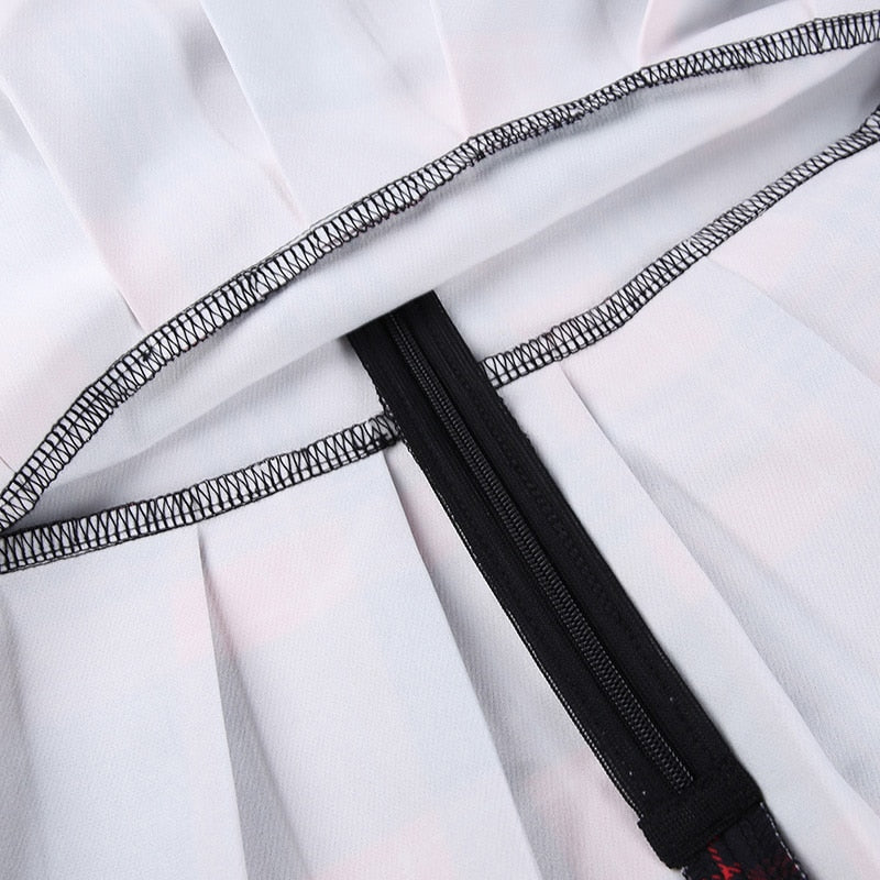 Grunge Lace Red Plaid Pleated Skirt