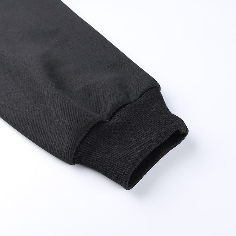 Solid Black Casual Autumn Cropped Sweatshirt freeshipping - Chagothic
