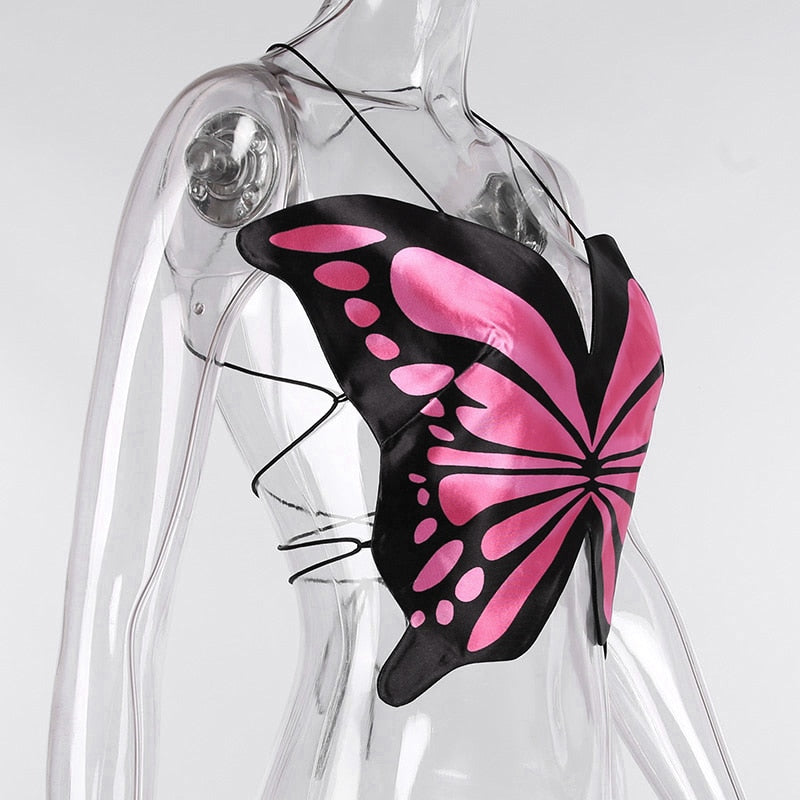 Sexy Blue Butterfly Camis Crop Top