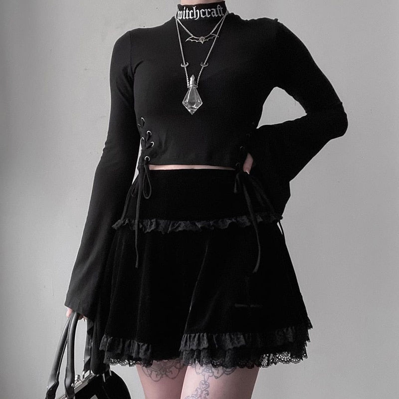 Gothic Vintage Lace Velvet Emo Skirt