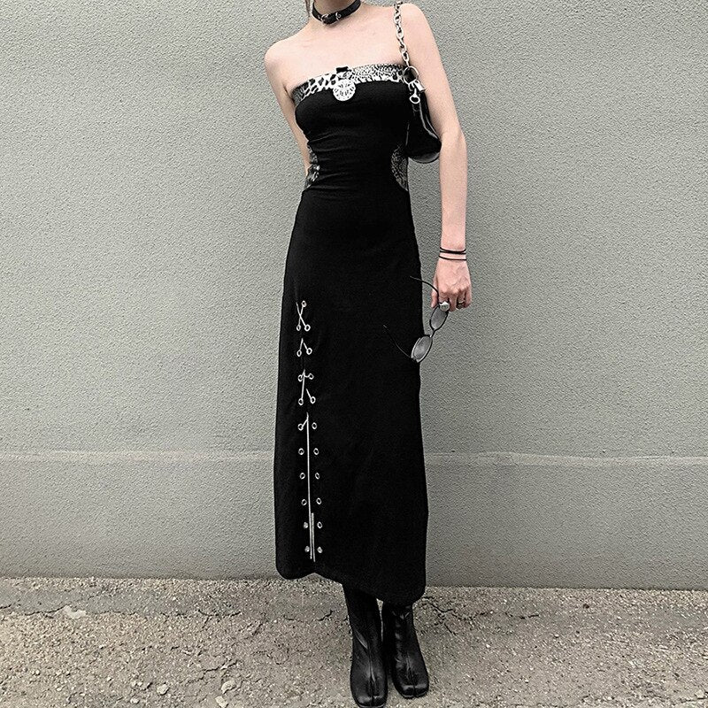 Aesthetic High Waist Black Long Dress