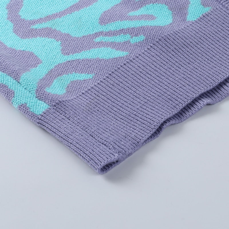 Neck Purple Short Knitted Sweater freeshipping - Chagothic