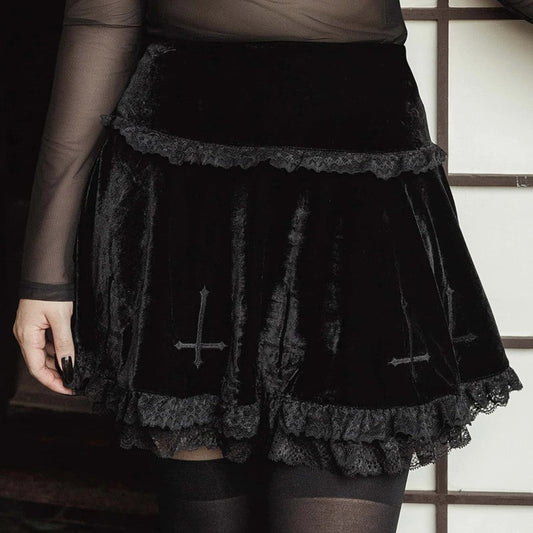 Gothic Vintage Lace Velvet Emo Skirt