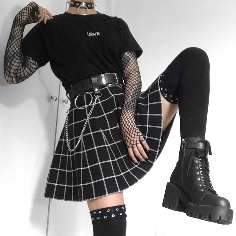 Gothic Grunge High Waist Black Skirt