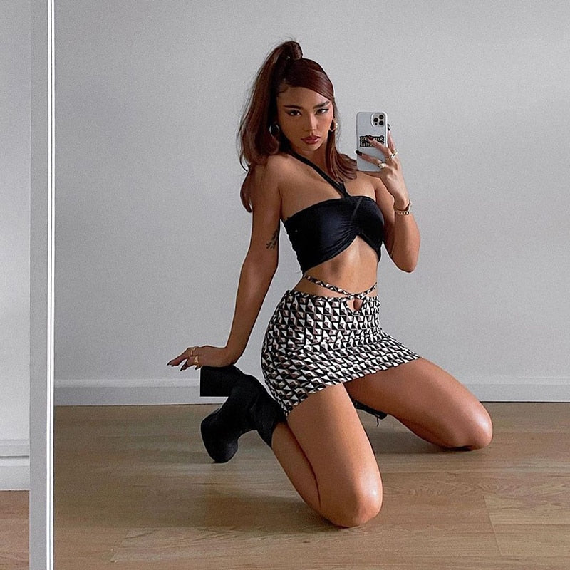 Sexy Brown Geometric Patten Skirt