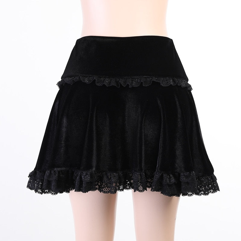Gothic Vintage Lace Velvet Emo Skirt