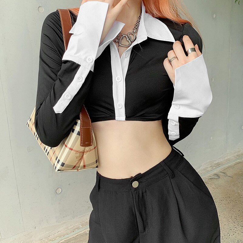 Gothic Blouese Long Sleeve Crop Top