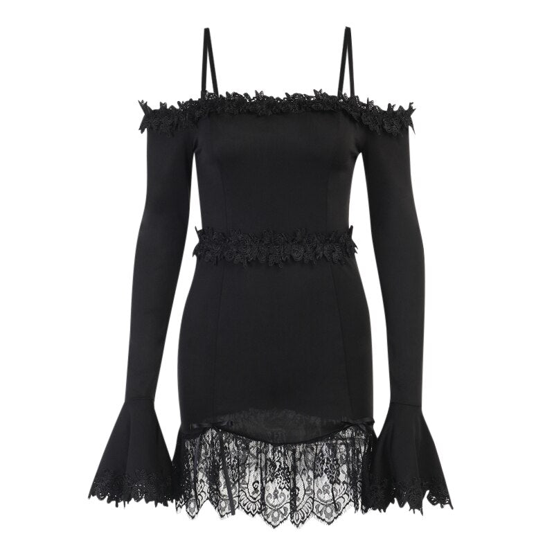 Gothic Sexy Off Shoulder Lace Tirm Dress
