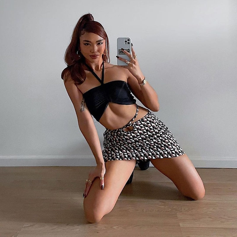 Sexy Brown Geometric Patten Skirt