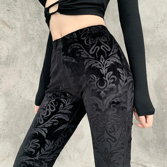 Retro Gothic Print Black Pant