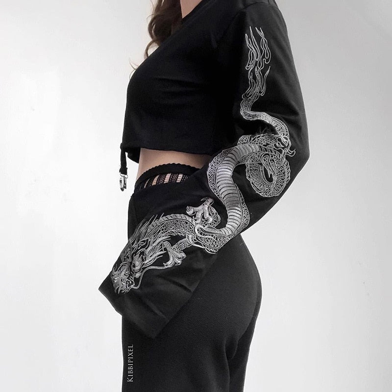 Gothic Grunge Dragon Printed Sweatshirt freeshipping - Chagothic