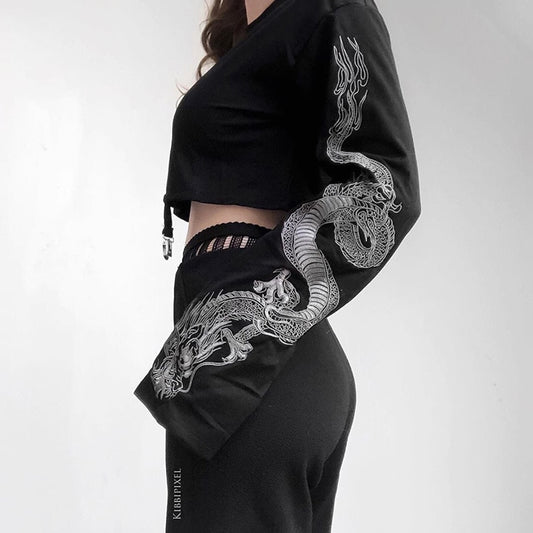 Gothic Grunge Dragon Printed Sweatshirt freeshipping - Chagothic