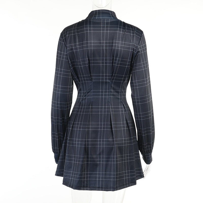 Gothic Black Plaid Turtleneck Dress