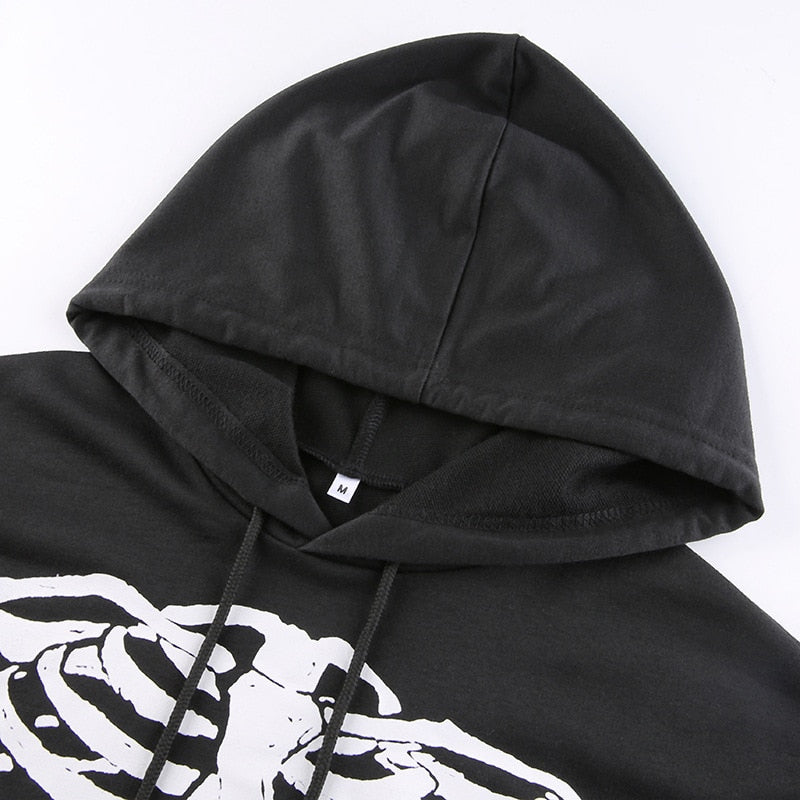 Gothic Grunge Skull Print Hoodie freeshipping - Chagothic