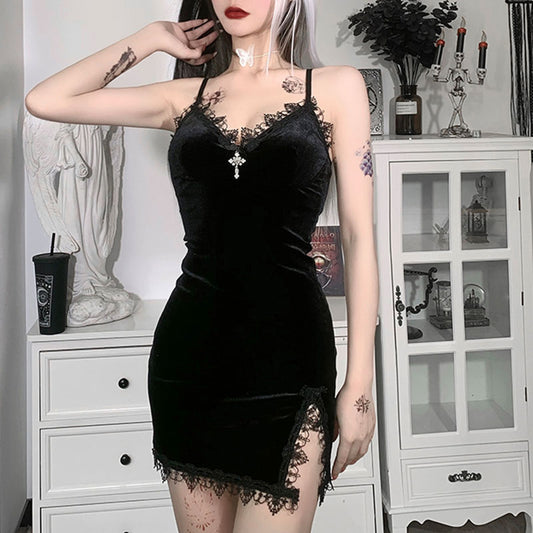 Gothic Dark Cross Black Mini Dress