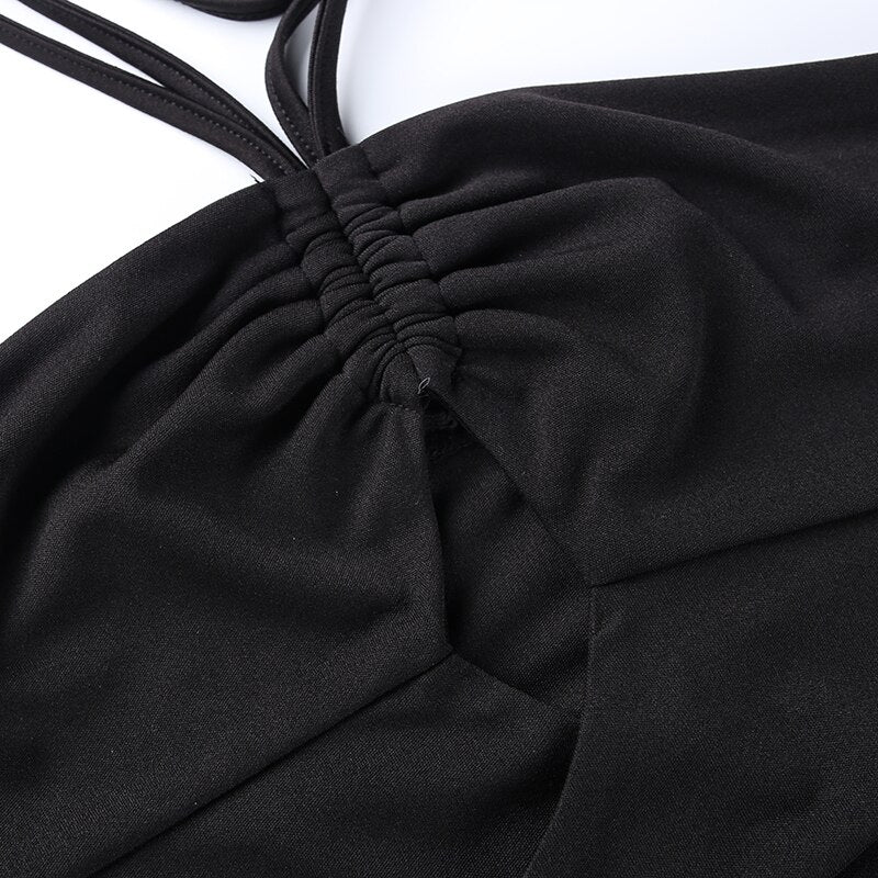 Goth Sexy Hollow Out Halter Black Dress