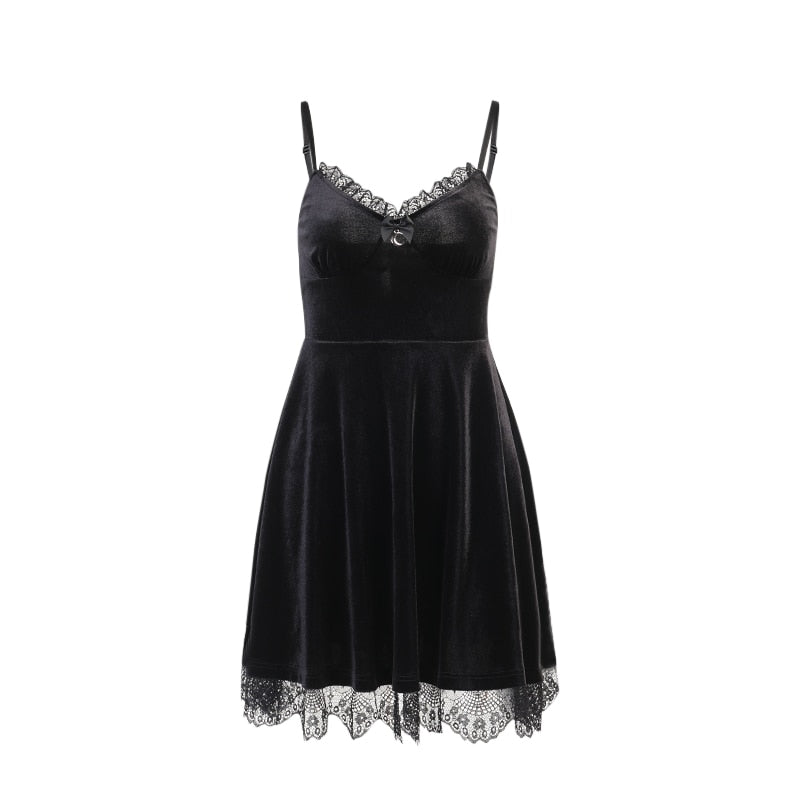 Gothic Lace Trim Black Mini Dress