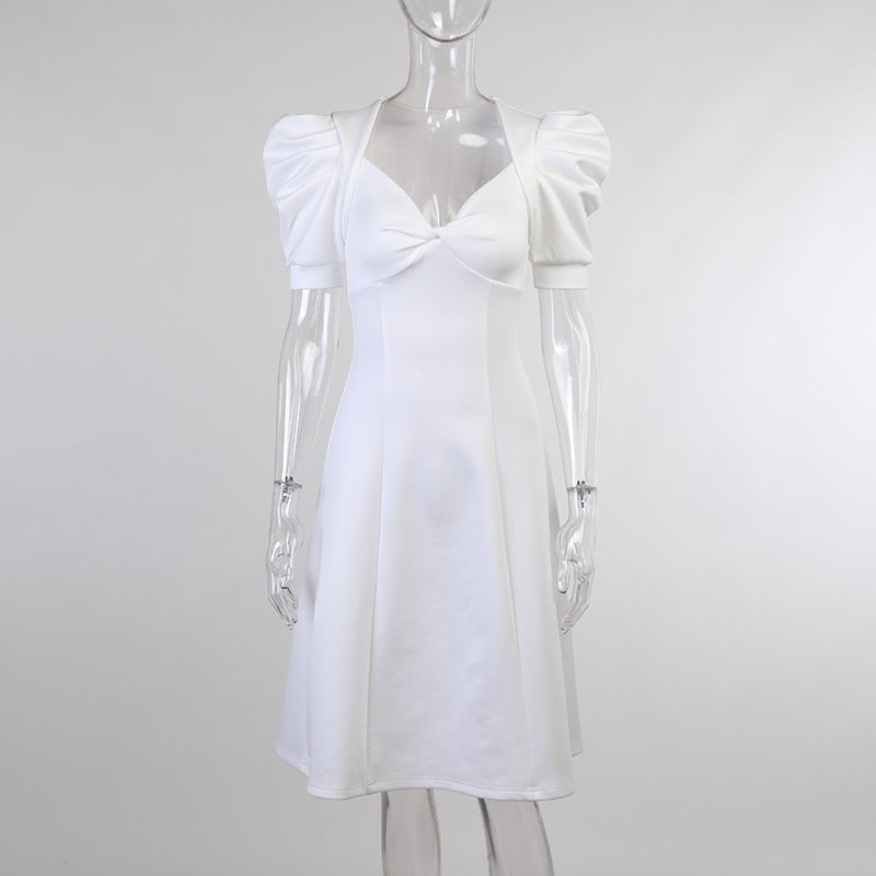 Vintage Sexy V Neck Solid White Dress