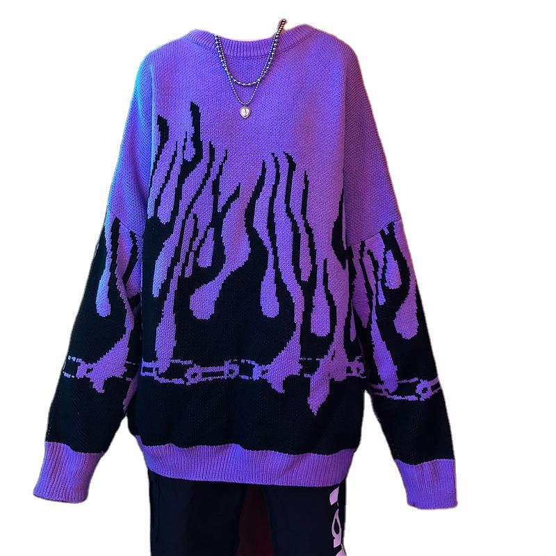 Gothic Punk Flame Pattern Pullover freeshipping - Chagothic