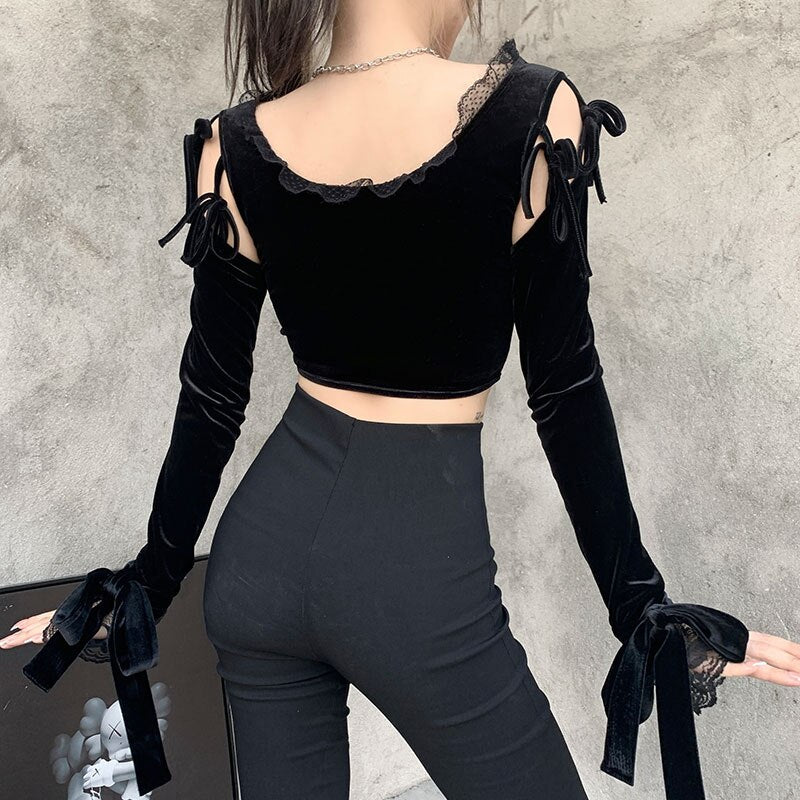 Lace Black Crop Top Goth freeshipping - Chagothic