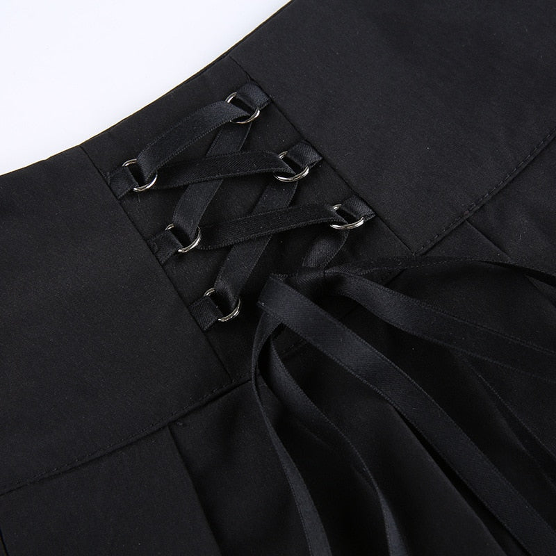 Gothic Lace Up Pleated Mini Skirt freeshipping - Chagothic