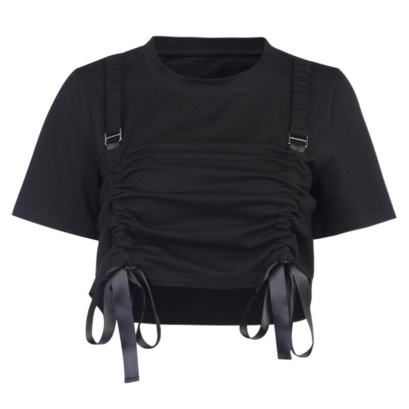 Gothic Short Sleeve Patchwork T-shirt freeshipping - Chagothic