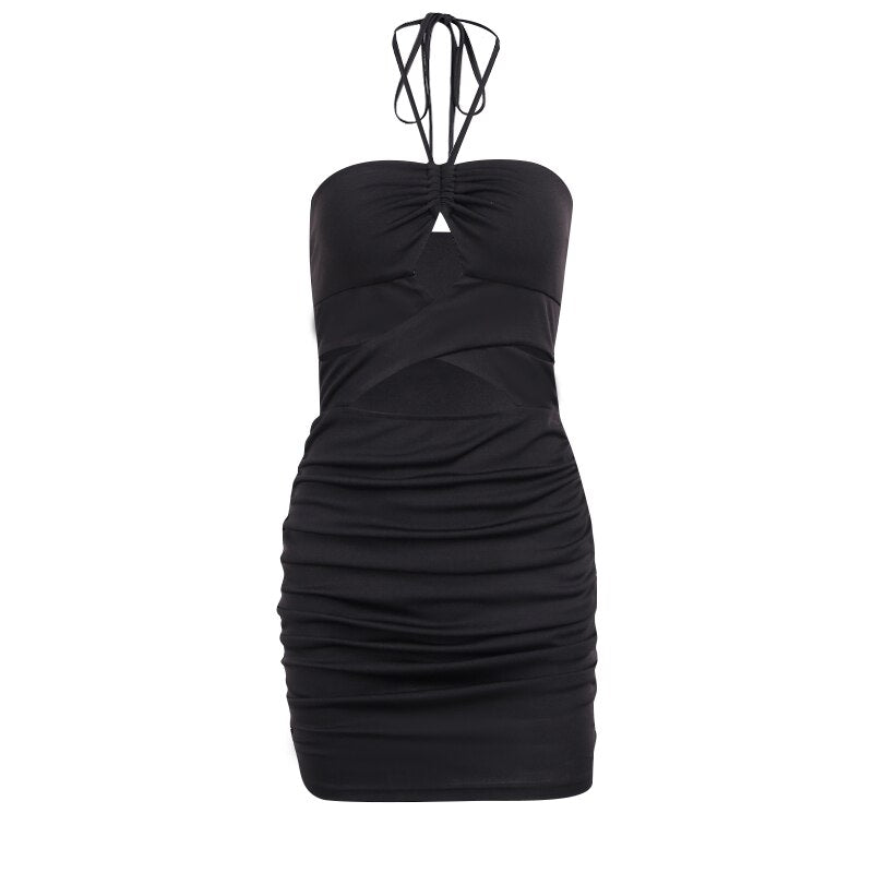 Goth Sexy Hollow Out Halter Black Dress