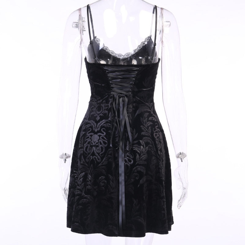 Gothic Spaghetti Straps Black Mini Dress