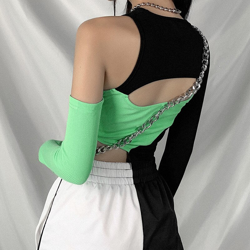 Gothic Punk  Green Patchwork Top freeshipping - Chagothic