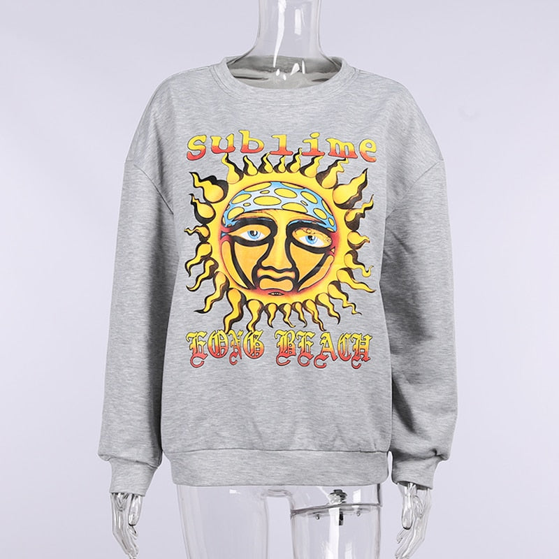 Gothic Sun Letter Print Grey Hoodie freeshipping - Chagothic