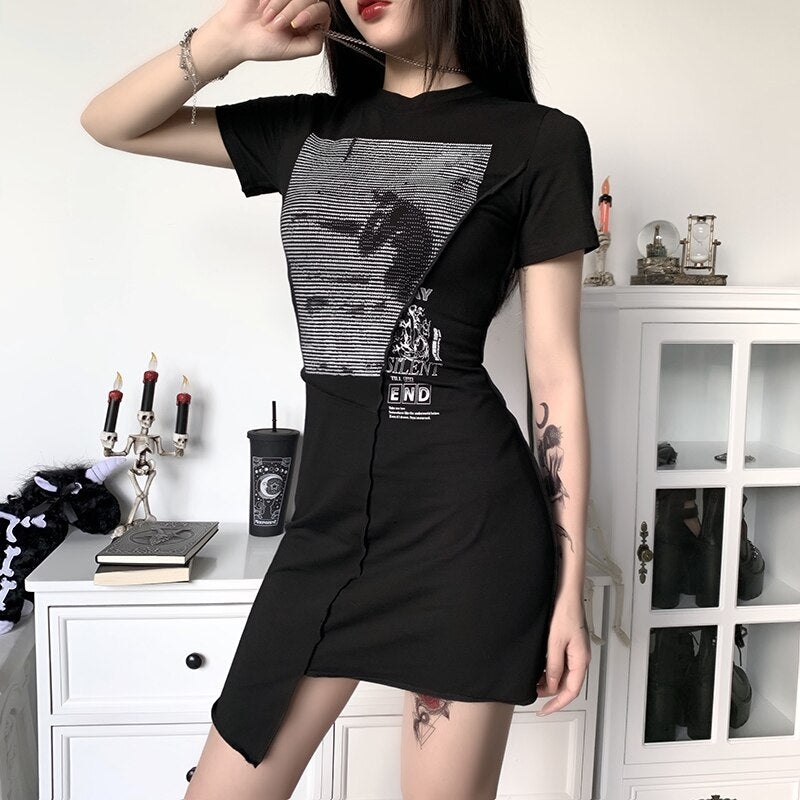 Punk Irregular Black Mini Dress