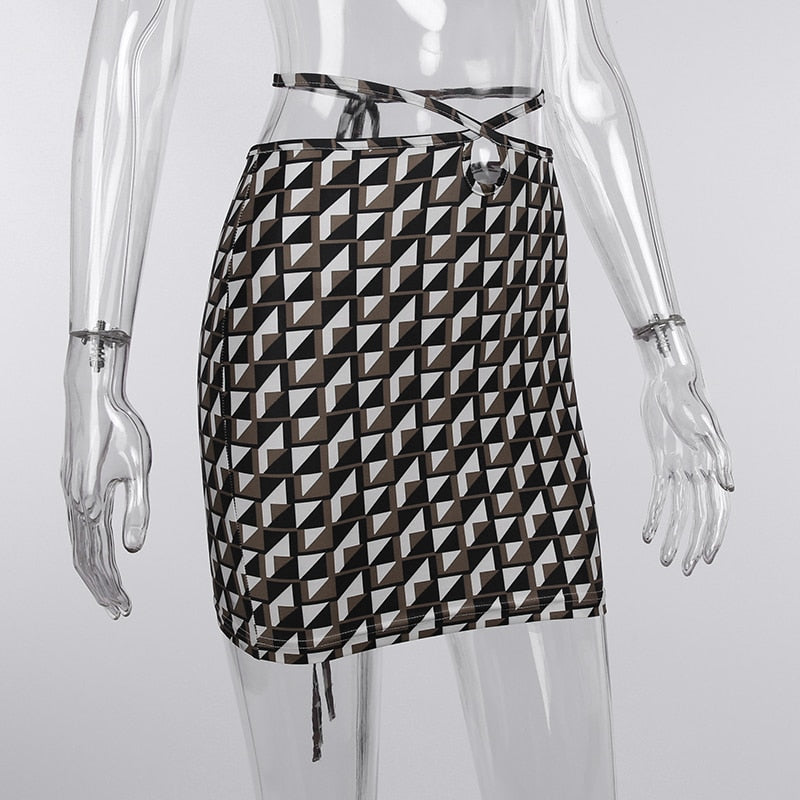 Sexy Brown Geometric Patten Skirt
