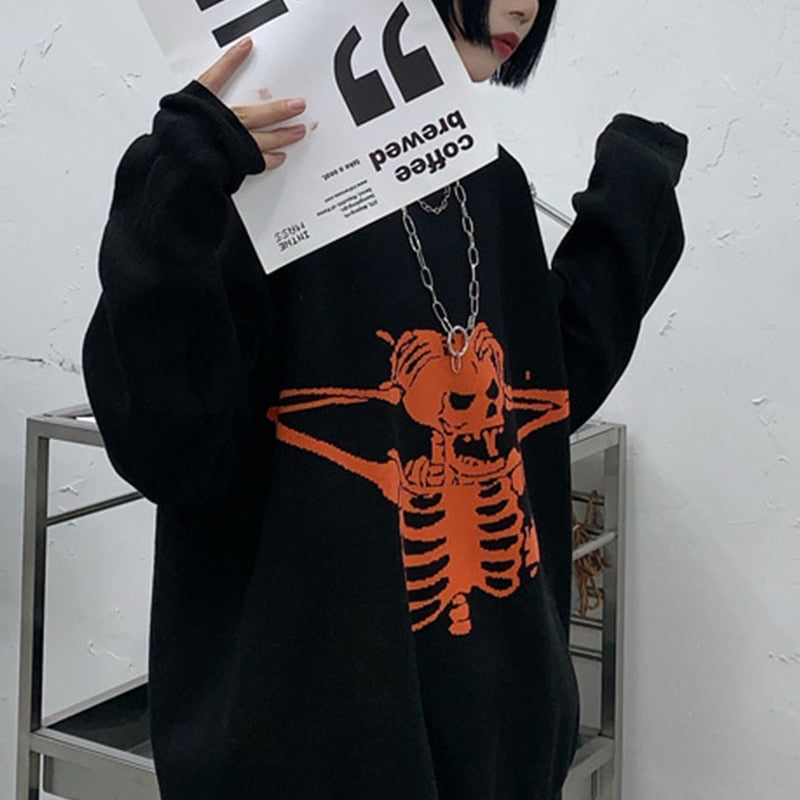 Women Gothic Punk Skull Pattern Sweater freeshipping - Chagothic