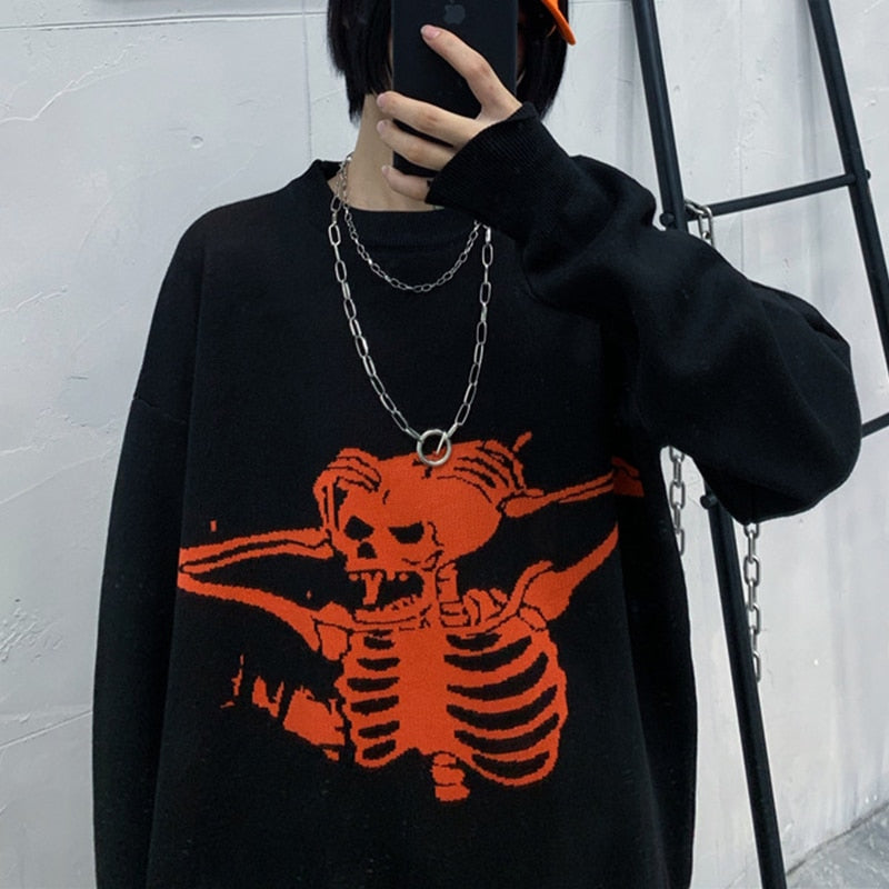 Women Gothic Punk Skull Pattern Sweater freeshipping - Chagothic