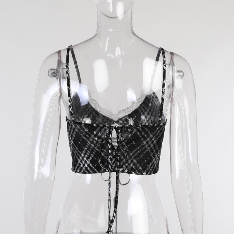 Gingham Square Lace Top Goth