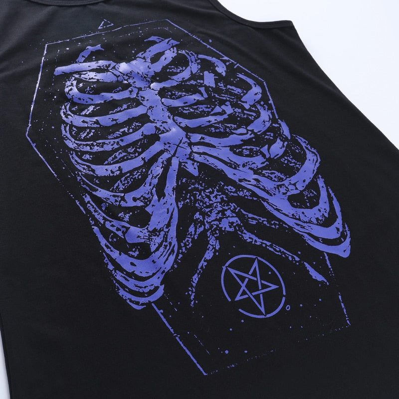 Grunge Skeleton Print Black Dress