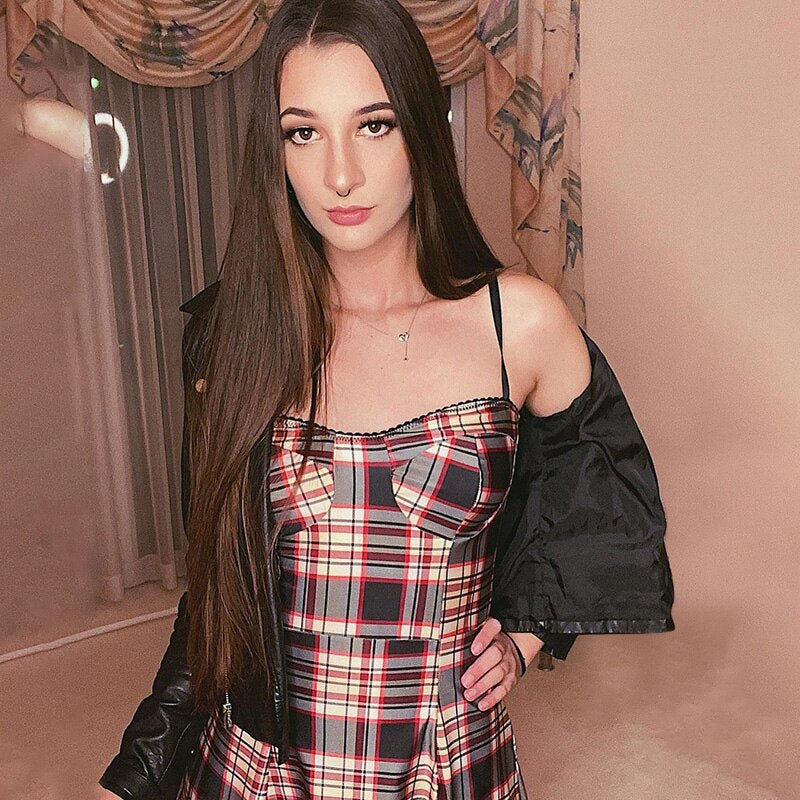 Gothic Sexy Red Plaid Dress