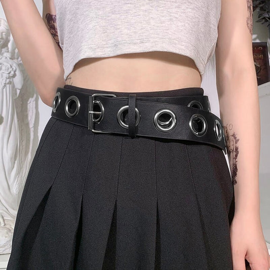 Punk Cut Out Ring Leather Belt